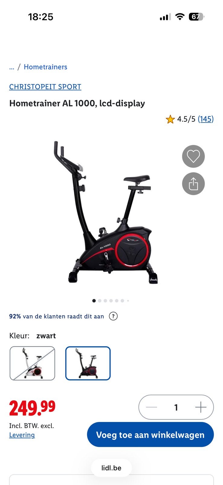 Hometrainer, zgan, Lidl, Christopeit AL1000, Sport en Fitness, Fitnessapparatuur, Ophalen, Zo goed als nieuw, Hometrainer