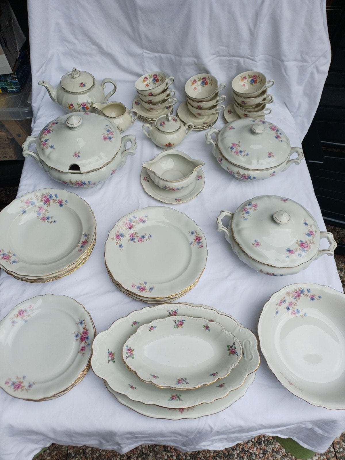 Antiek Tsjechoslowaaks servies met bloemmotief, Ophalen