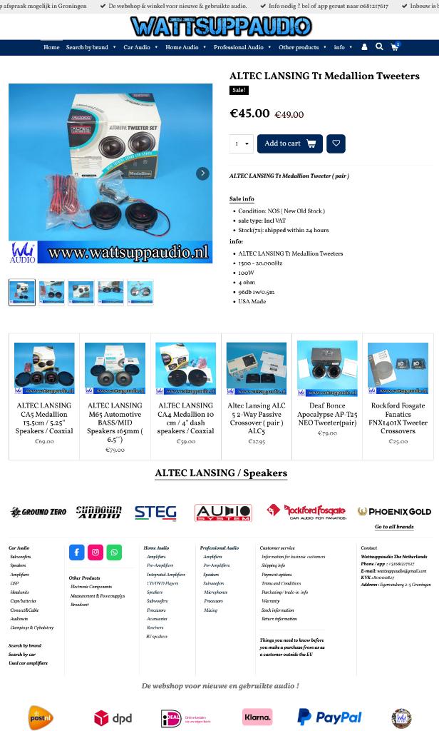 ALTEC LANSING T1 Medallion Tweeters / USA Made, Auto diversen, Nieuw, Ophalen of Verzenden, ., Support@alteclansing.com