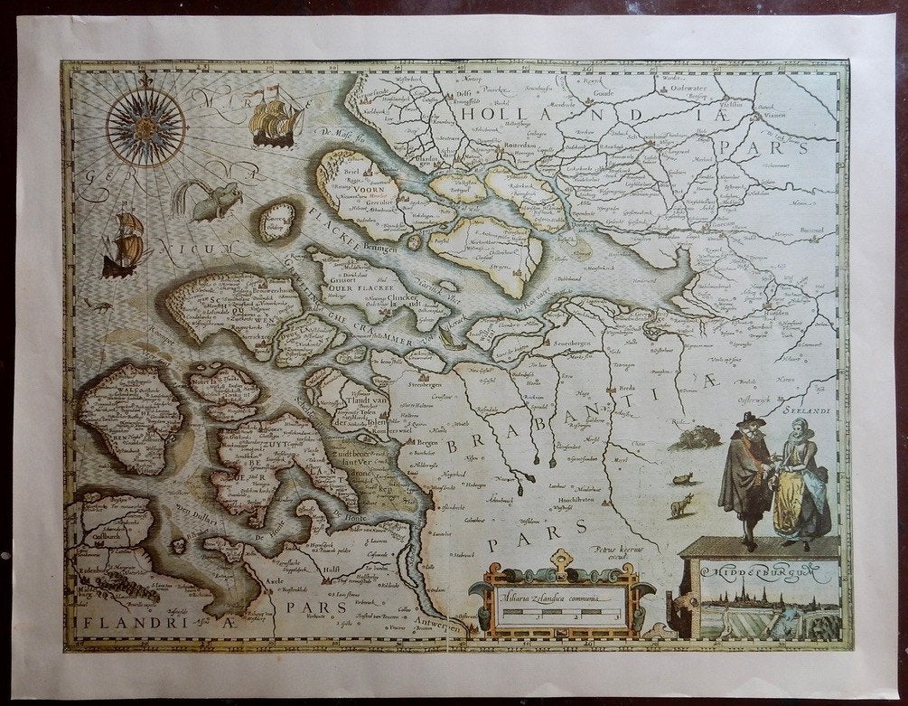 afbeelding van heel oude kaart van Zeeland 64,5 x 50 cm, Voor 1800, Landkaart, Nederland, Ophalen