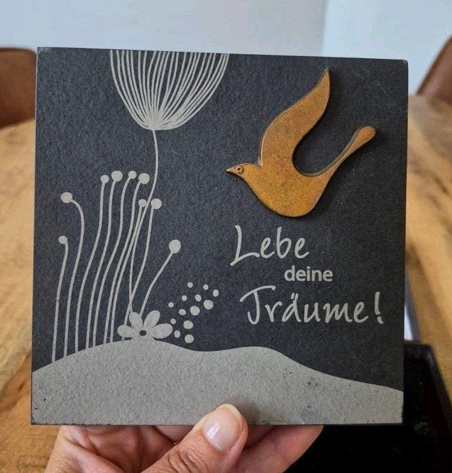 Decoratieve leisteen 'Lebe deine Träume!', Huis en Inrichting, Woonaccessoires | Overige, Ophalen of Verzenden, Zo goed als nieuw