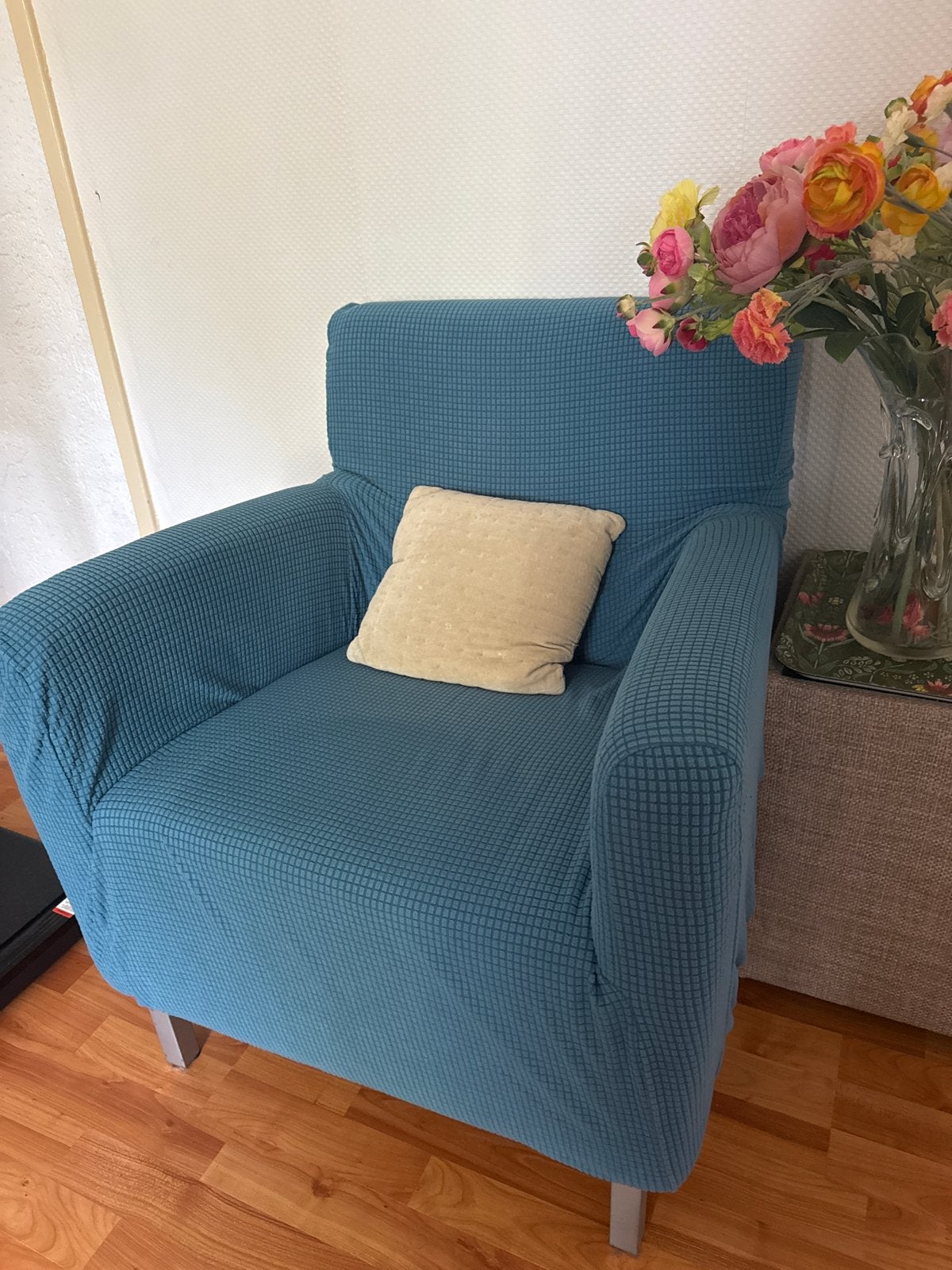Comfortabele fauteuil met afneembare hoes, Huis en Inrichting, Stoelen, Ophalen, Gebruikt, Blauw, Eén