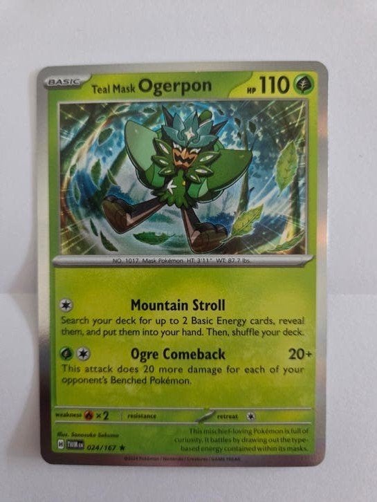 Pokémon Kaart Teal Mask Ogerpon HP 110 (024/167), Ophalen of Verzenden, Zo goed als nieuw, Losse kaart