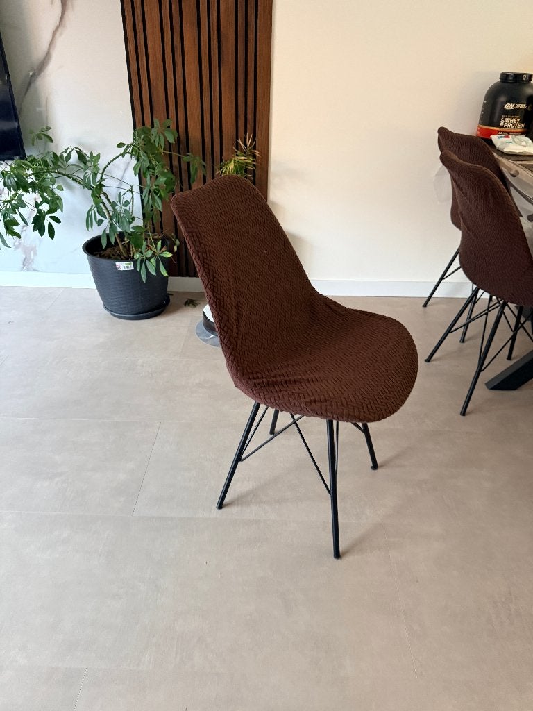 Moderne eetkamerstoel met bruine hoes *6, Ophalen, Gebruikt, Bruin, Metaal