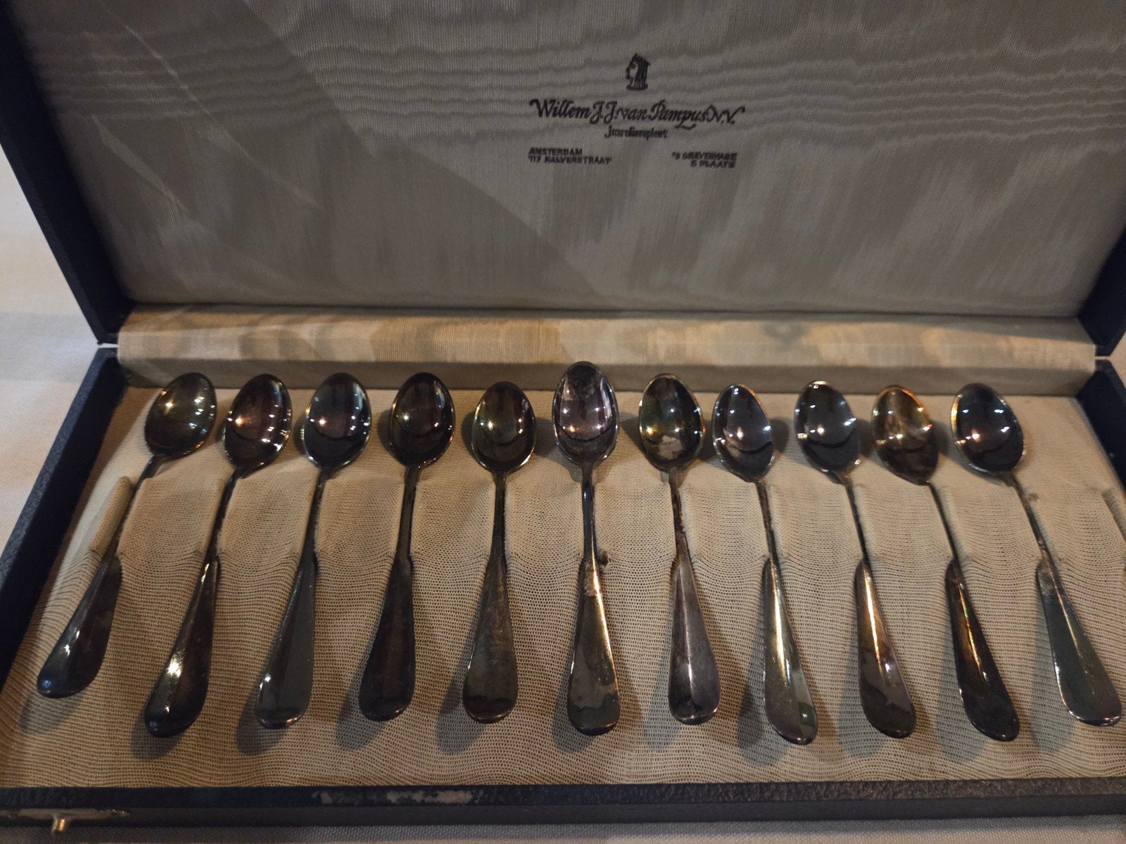 Verzilverde koffielepeltjes in originele doos, Ophalen of Verzenden