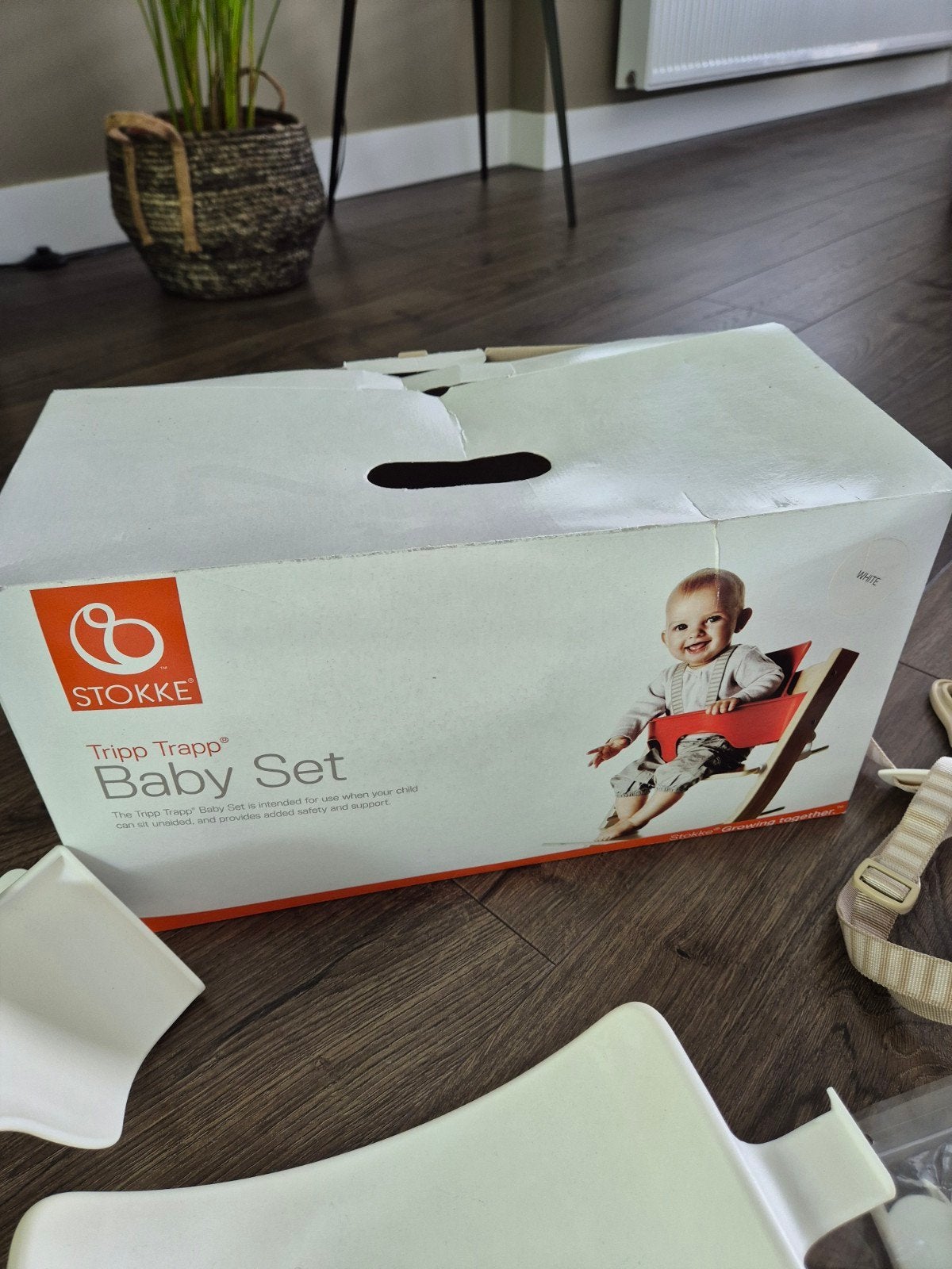 Stokke Tripp Trapp Baby Set & Harnas - Wit, Ophalen, Zo goed als nieuw, Meegroeistoel, Gordel(s)