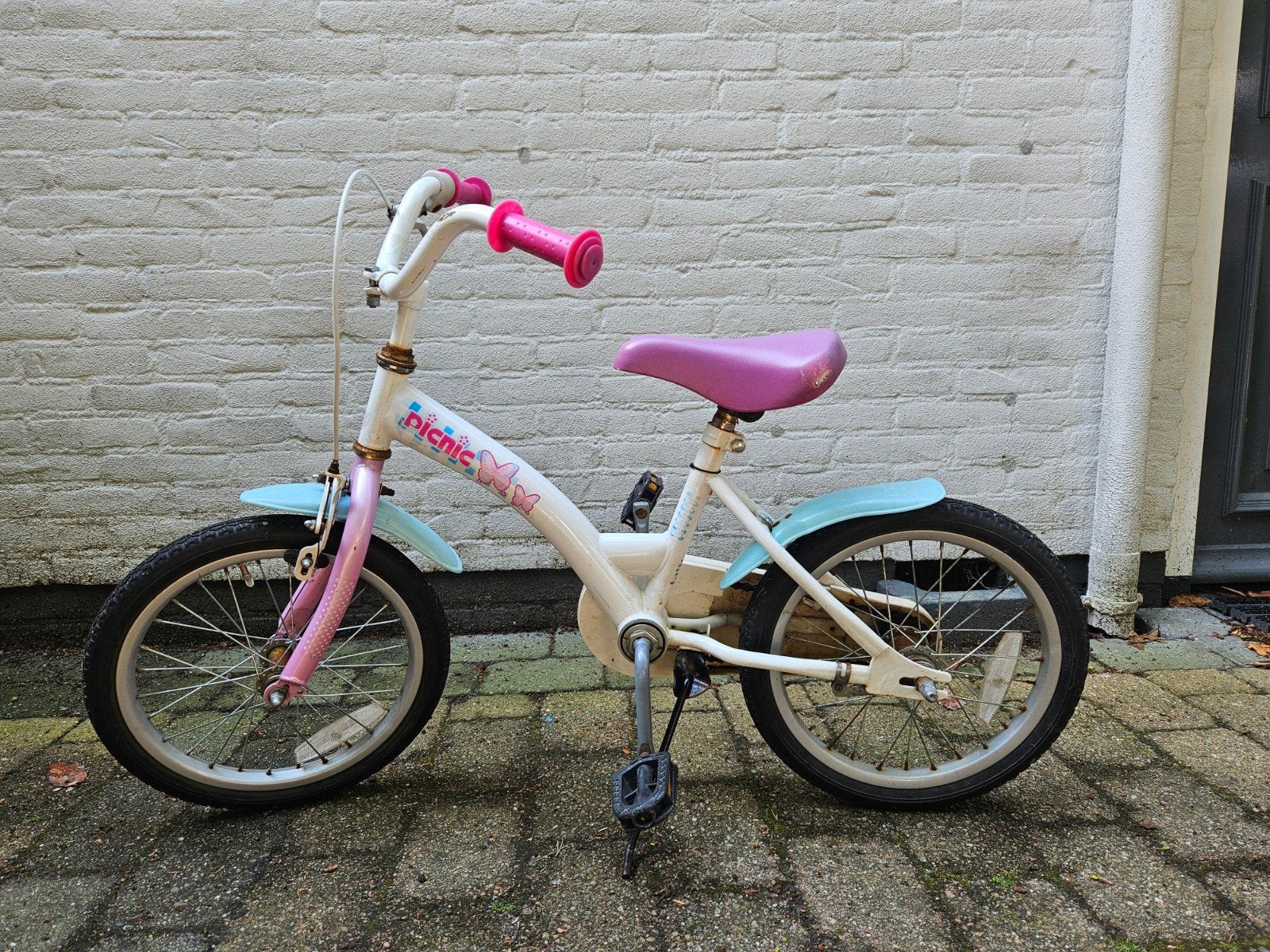 Leuke kinderfiets 16 inch - Wit/Roze, Ophalen, Gebruikt, 16 tot 20 inch