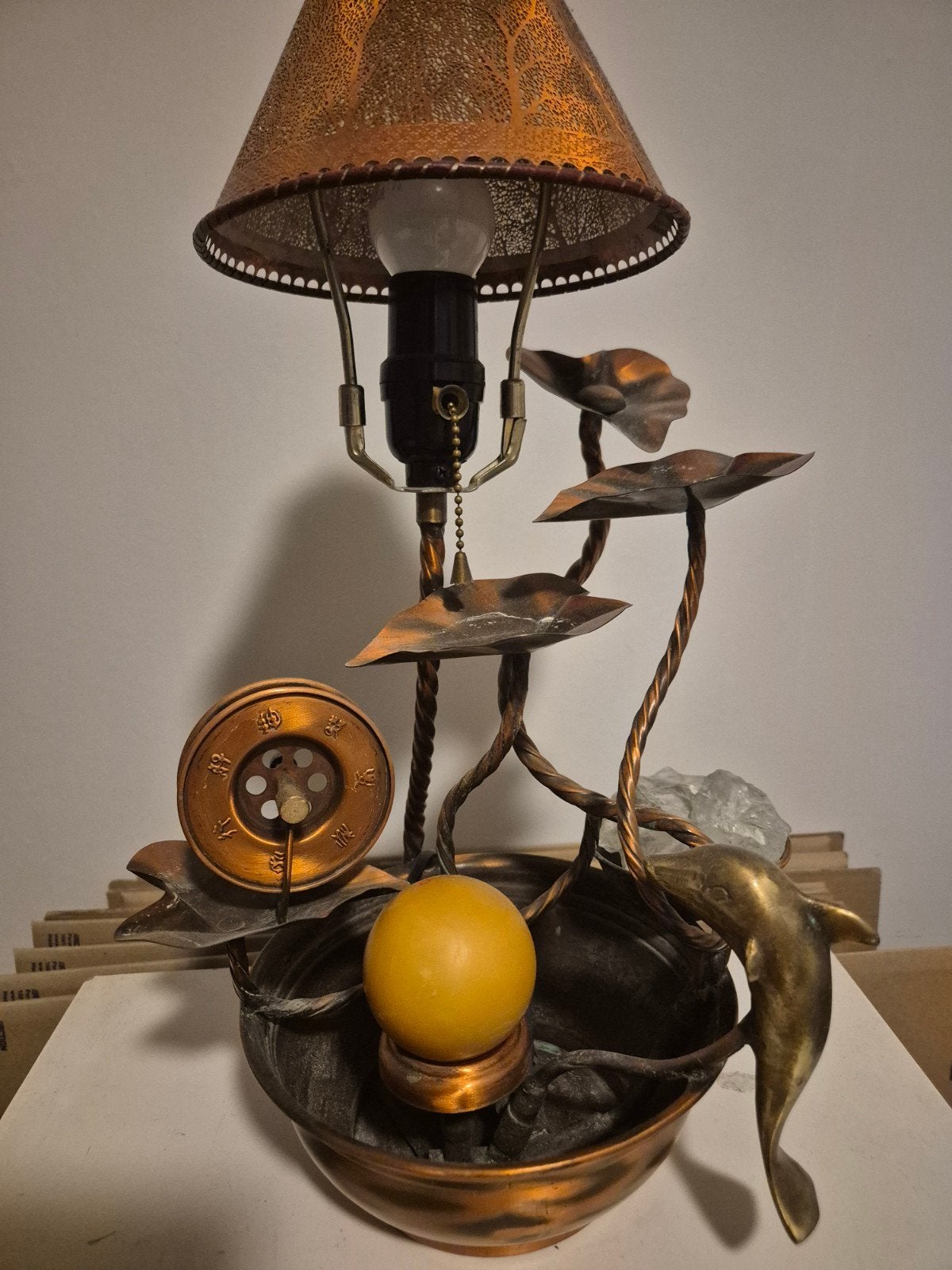Vintage Water Voltijn Lamp met Metlap en Dolfijn, Ophalen of Verzenden