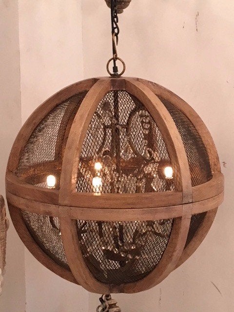 Stoere ronde houten hanglamp – Industrieel & landelijk, Ophalen, Hout
