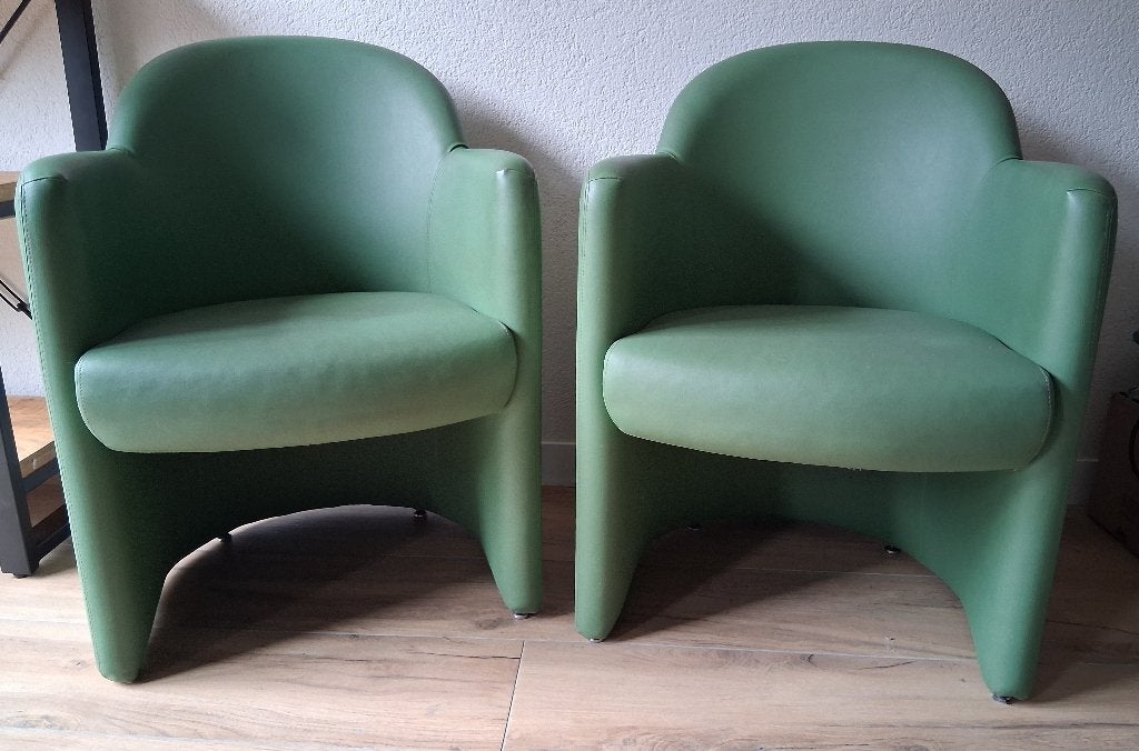 2 fauteuils groen, Ophalen, Gebruikt, 50 tot 75 cm, Leer