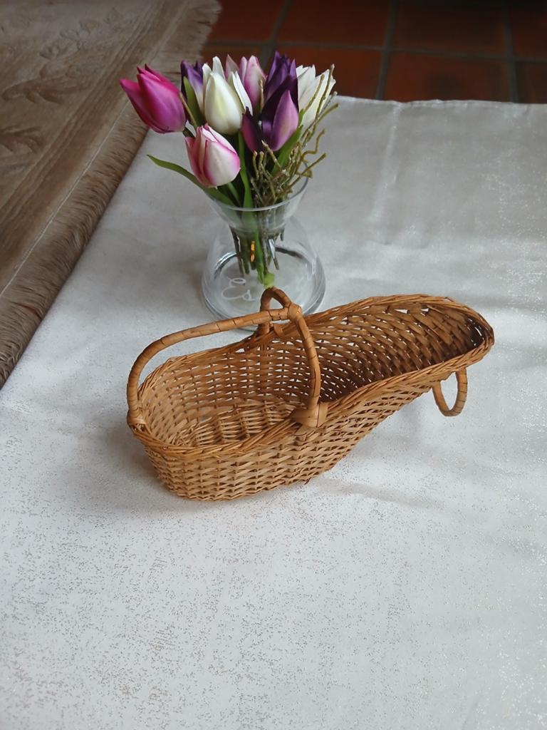 Vintage wijnfles korfje / rieten flessenmandje – decoratief, Ophalen of Verzenden, Rond, Riet
