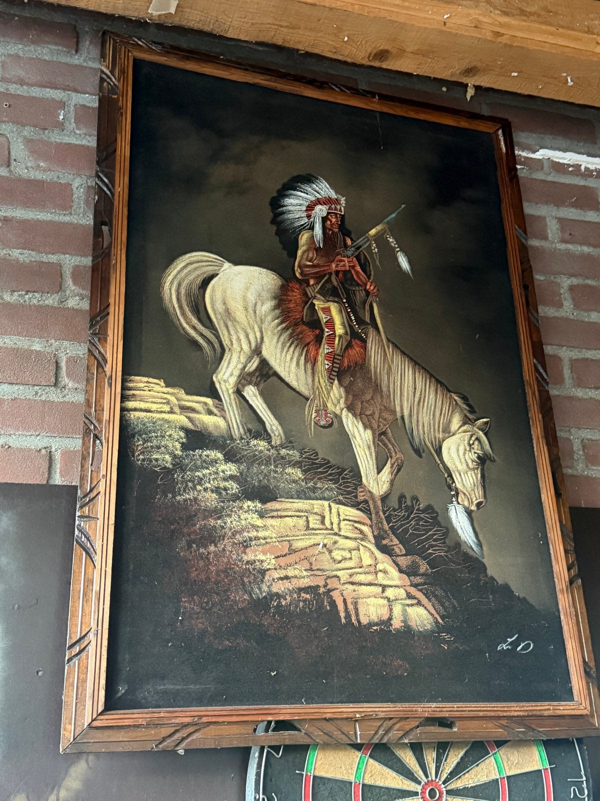Vintage Schilderij: Indiaan te Paard, Antiek en Kunst, Kunst | Schilderijen | Klassiek, Ophalen, Doek, Portret of Personen, Realistisch