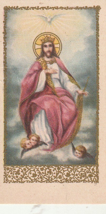 Vintage prentje Jezus Christus met duif en engelen, Ophalen of Verzenden, Gebruikt, Kaart of Prent, Christendom | Katholiek