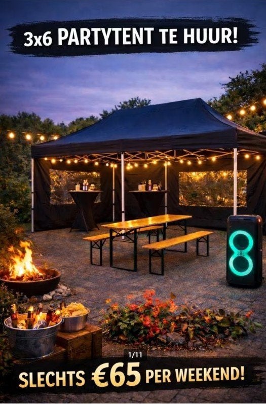 Easy up 3x6 partytent huren #verhuur €65 per weekend, Ophalen, Info@kampera.nl, Partytent, Minder dan 4 meter
