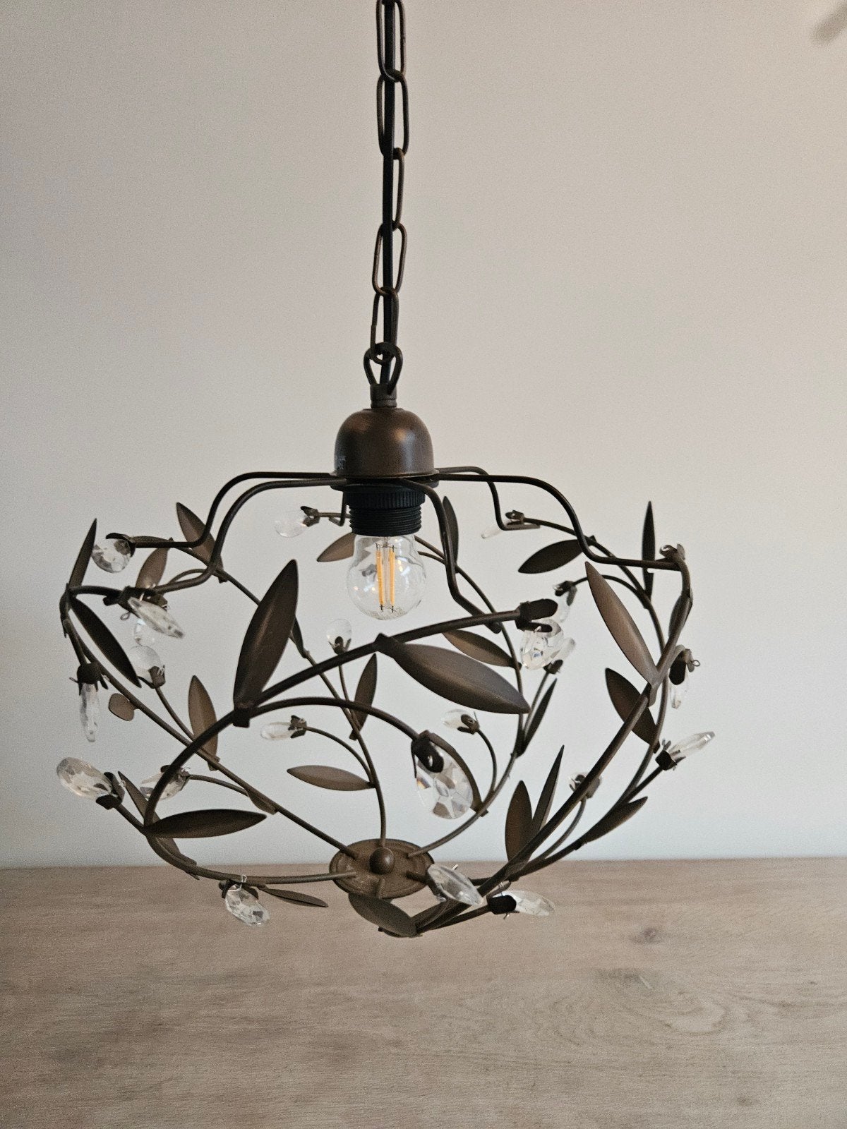 Hanglamp met Bladeren en Kristallen - E27 Fitting, Ophalen, Gebruikt, E27 (groot), Glas