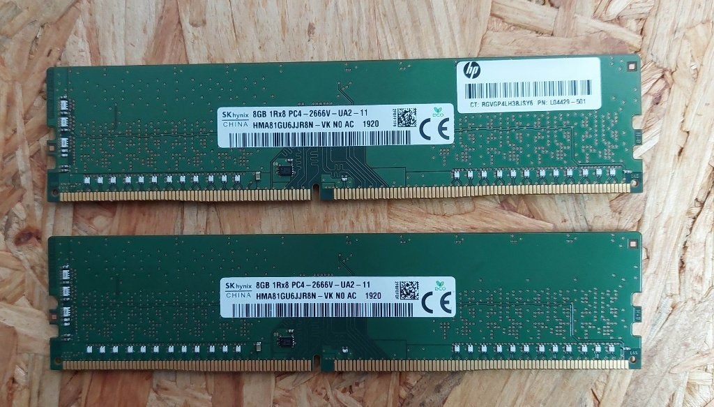 16GB Kit (2x 8GB) SKhynix HP DDR4 PC4 2666V Pc Gaming geheug, DDR4, Ophalen of Verzenden, Zo goed als nieuw, Desktop