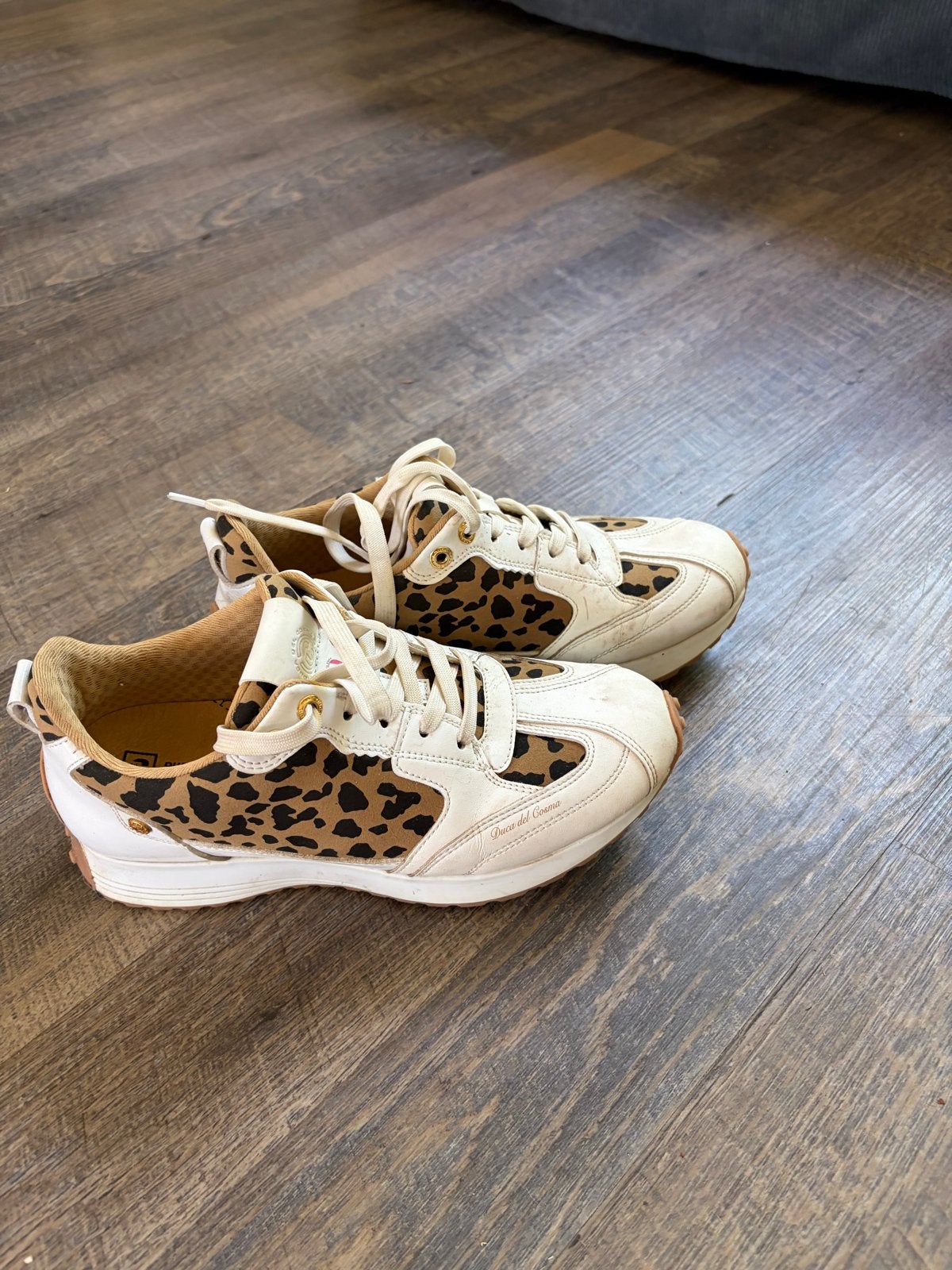 Duca del Cosma golfschoenen maat 39 met luipaardprint, Ophalen, Gedragen, Wit, Sneakers of Gympen