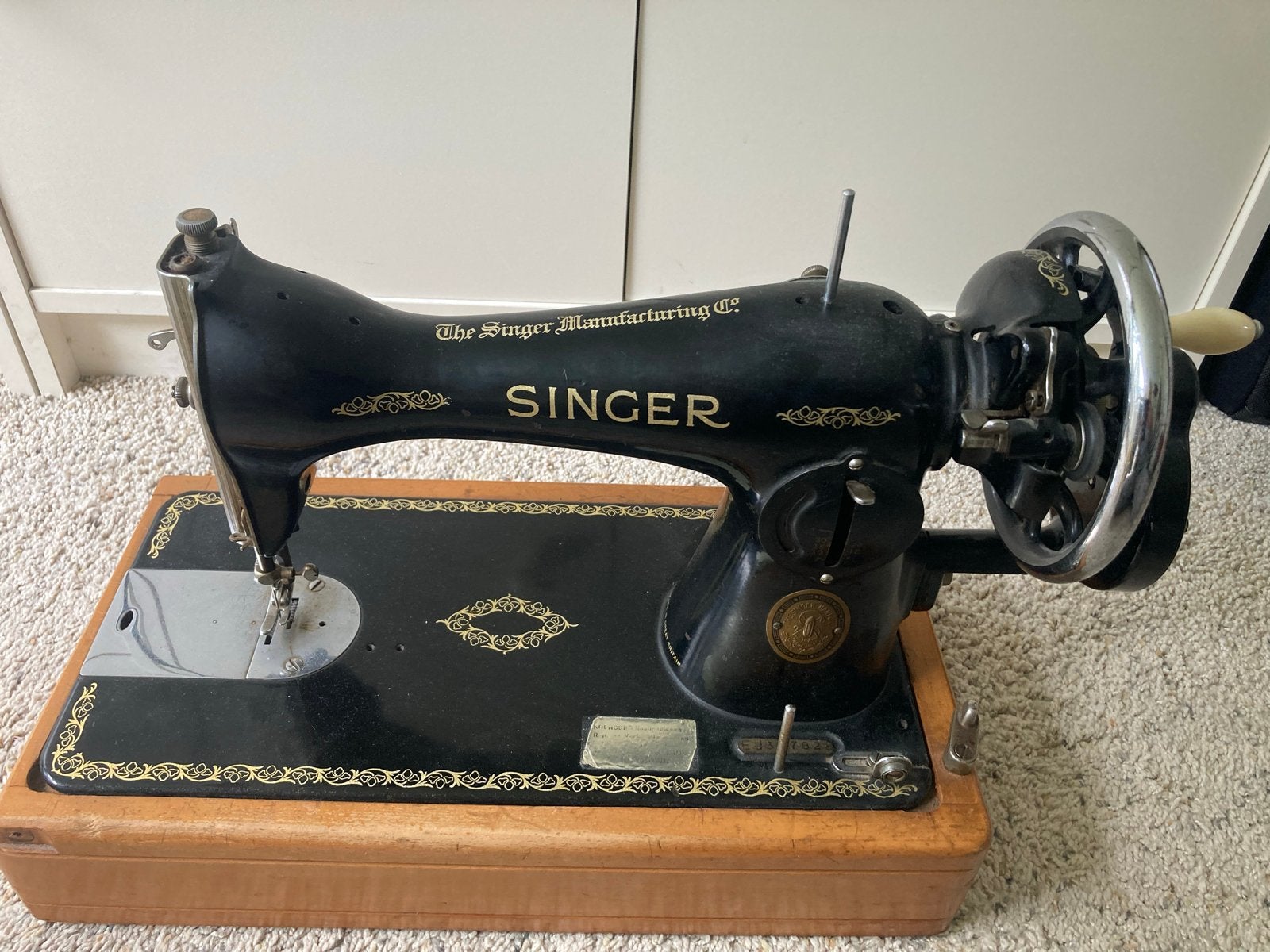 Vintage Singer Naaimachine met Houten Koffer, Ophalen of Verzenden