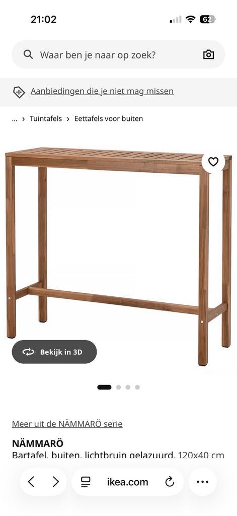 Buiten bartafel Nämmarö, Huis en Inrichting, Tafels | Sidetables, Ophalen, 100 tot 150 cm, Zo goed als nieuw, 25 tot 50 cm