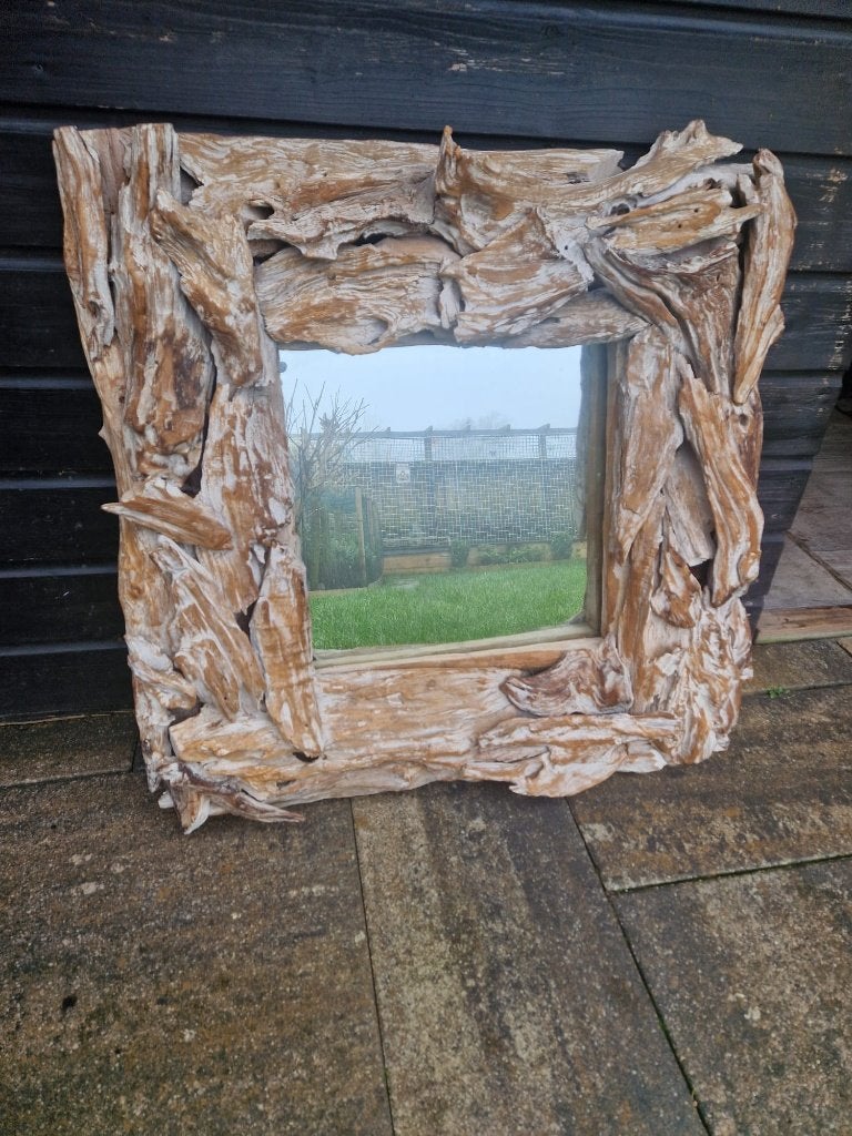 Mooie drijfhouten spiegel, Ophalen of Verzenden, Zo goed als nieuw, 75 tot 100 cm, Minder dan 100 cm