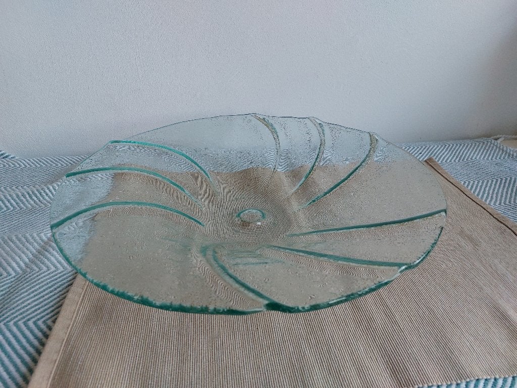 Riante Vintage glazen schaal swirl 38 cm Foglia d'Oro, Antiek en Kunst, Ophalen