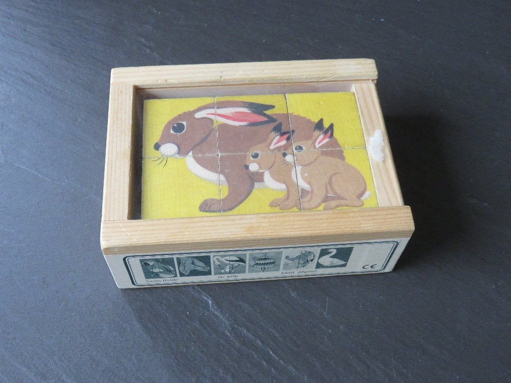 Houten blokpuzzel dieren, 6 puzzels. Mooi, 2 tot 4 jaar, Gebruikt, Ophalen of Verzenden, Van hout