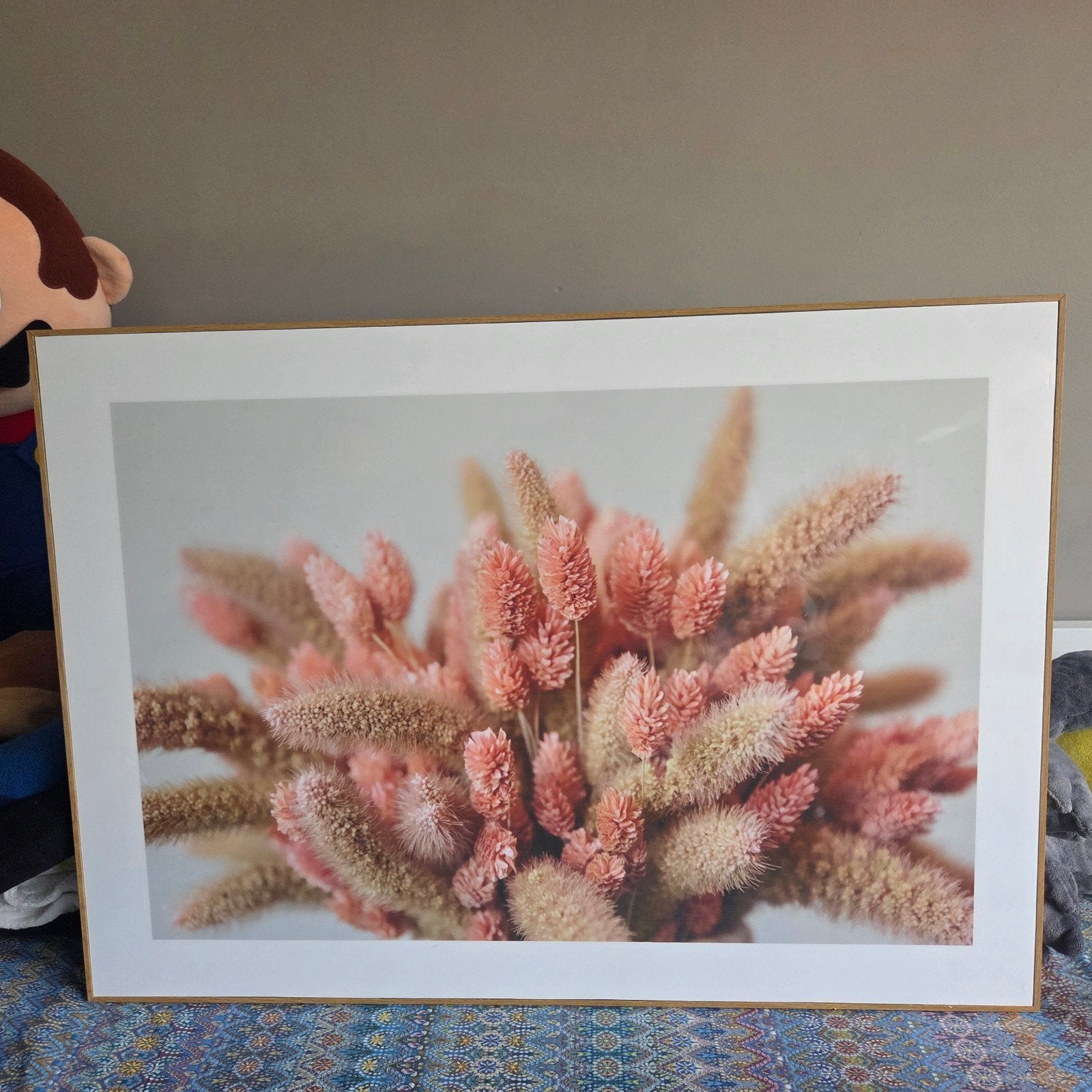 Ingelijste print met roze en beige pluimen, 50 – 75, Ophalen of Verzenden, 50 tot 75 cm, Print