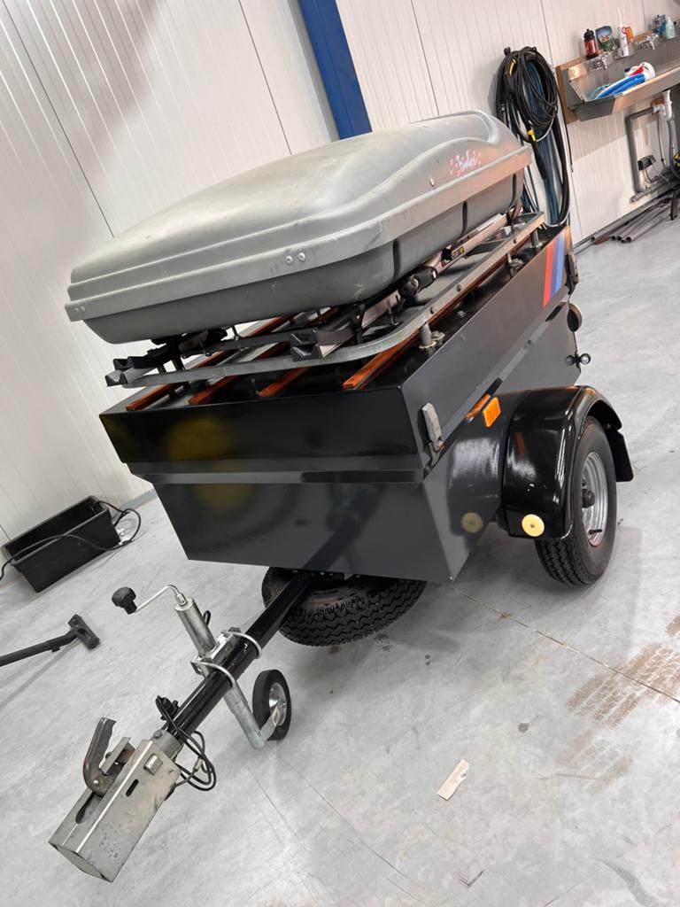 Bagagewagen met dakkoffer en fietsendrager, Auto diversen, Aanhangers en Bagagewagens, Ophalen, Gebruikt
