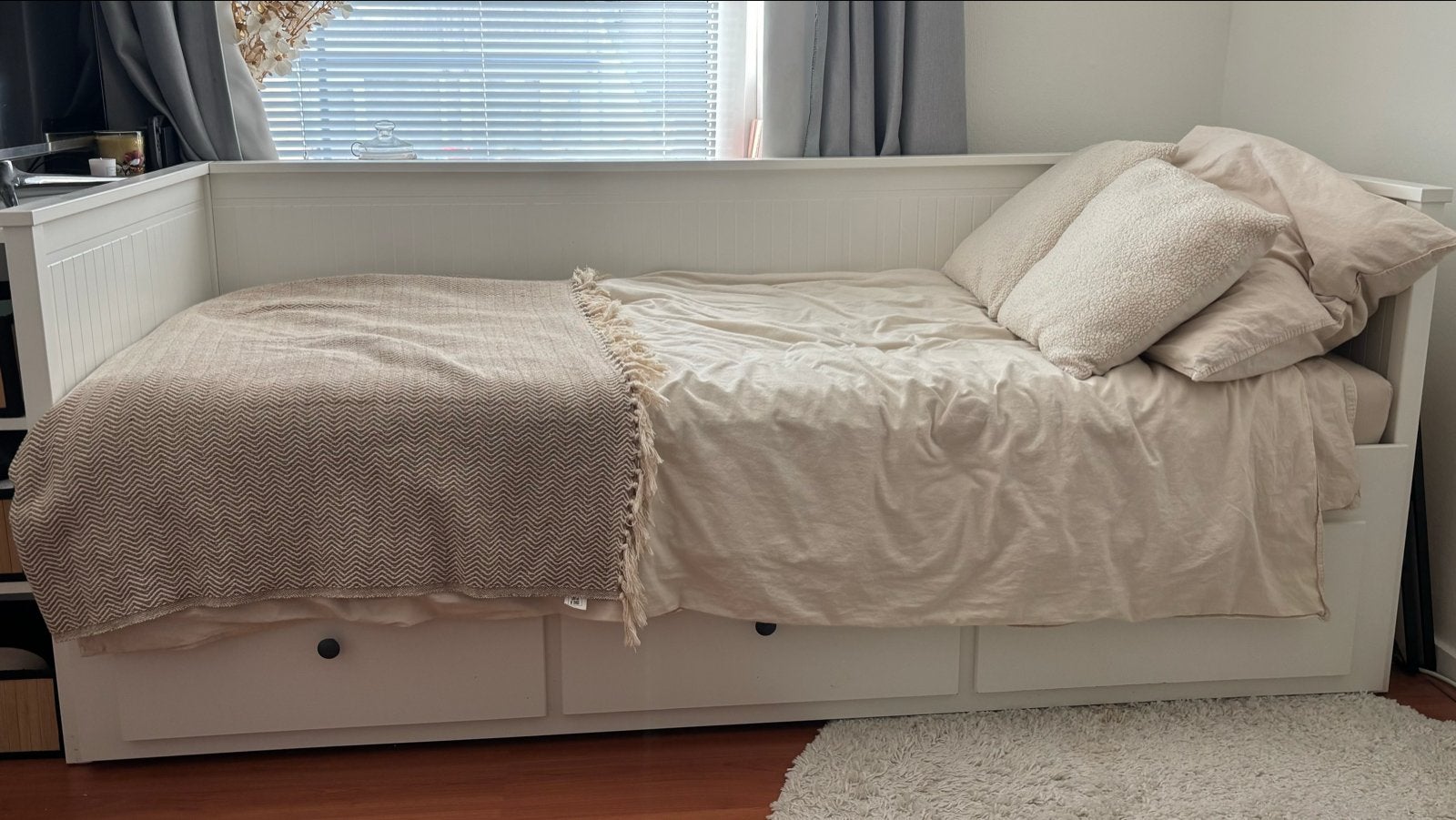 Uitschuifbaar bed met 3 lades + matras(sen), Ophalen, Eenpersoons, Wit, Overige maten