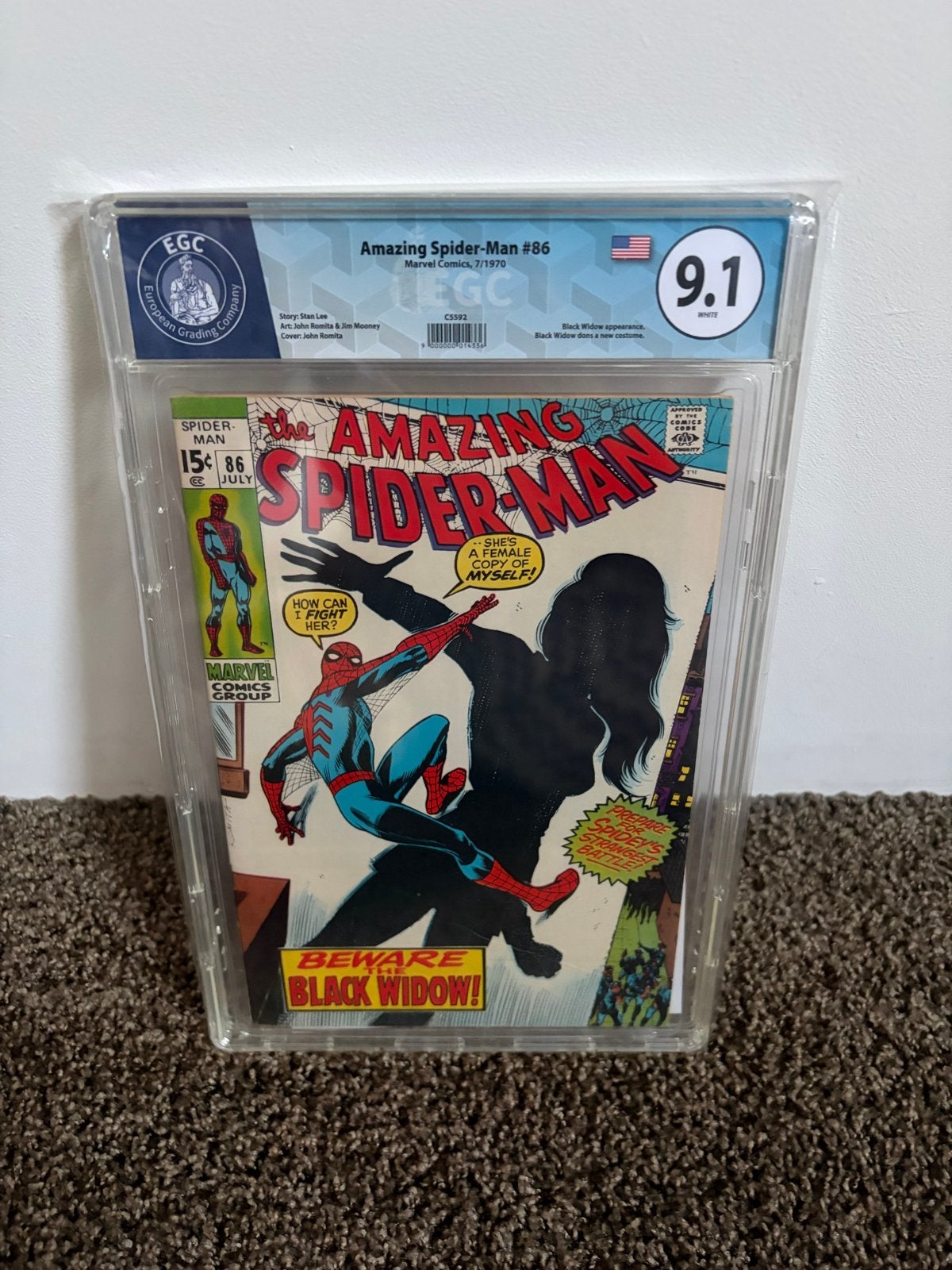 Amazing Spider-Man #86 EGC 9.1 - Black Widow verschijning, Eén stripboek, Verzenden, Zo goed als nieuw