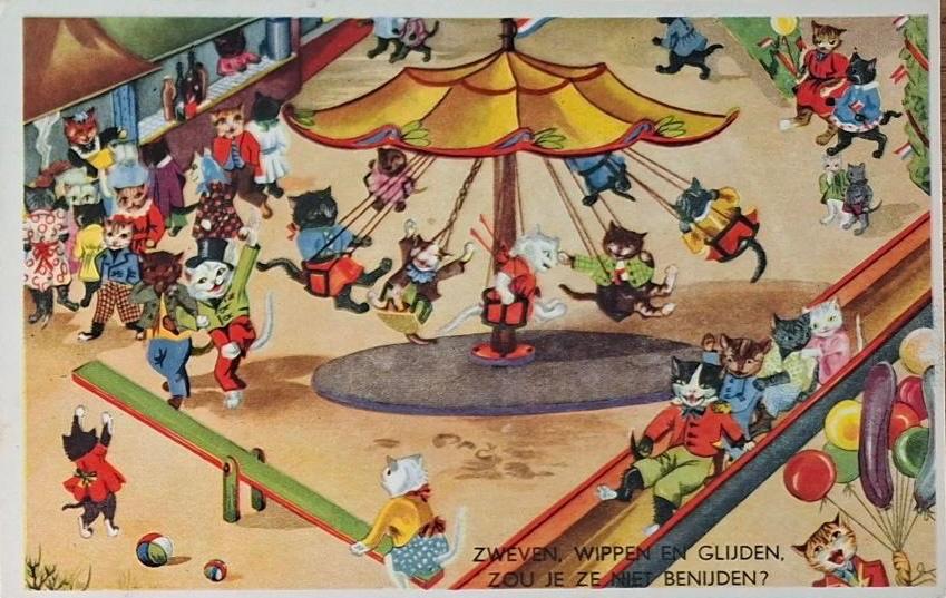 Poezenkermis- Zweefmolen, Verzenden, 1940 tot 1960, Gelopen, Kinderen