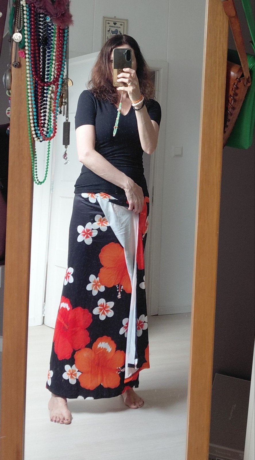 Lange rok met bloemenprint, Kleding | Dames, Zwart, Nieuw, Ophalen of Verzenden, Maat 36 (S)