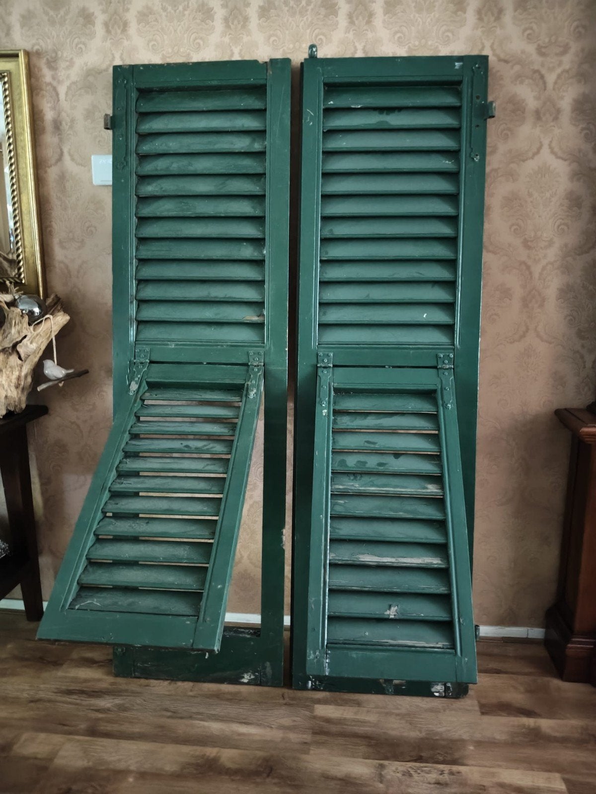 Louvre luiken Set zware groene originele Italiaanse luiken, Gebruikt, Minder dan 80 cm, Binnendeur, Minder dan 200 cm