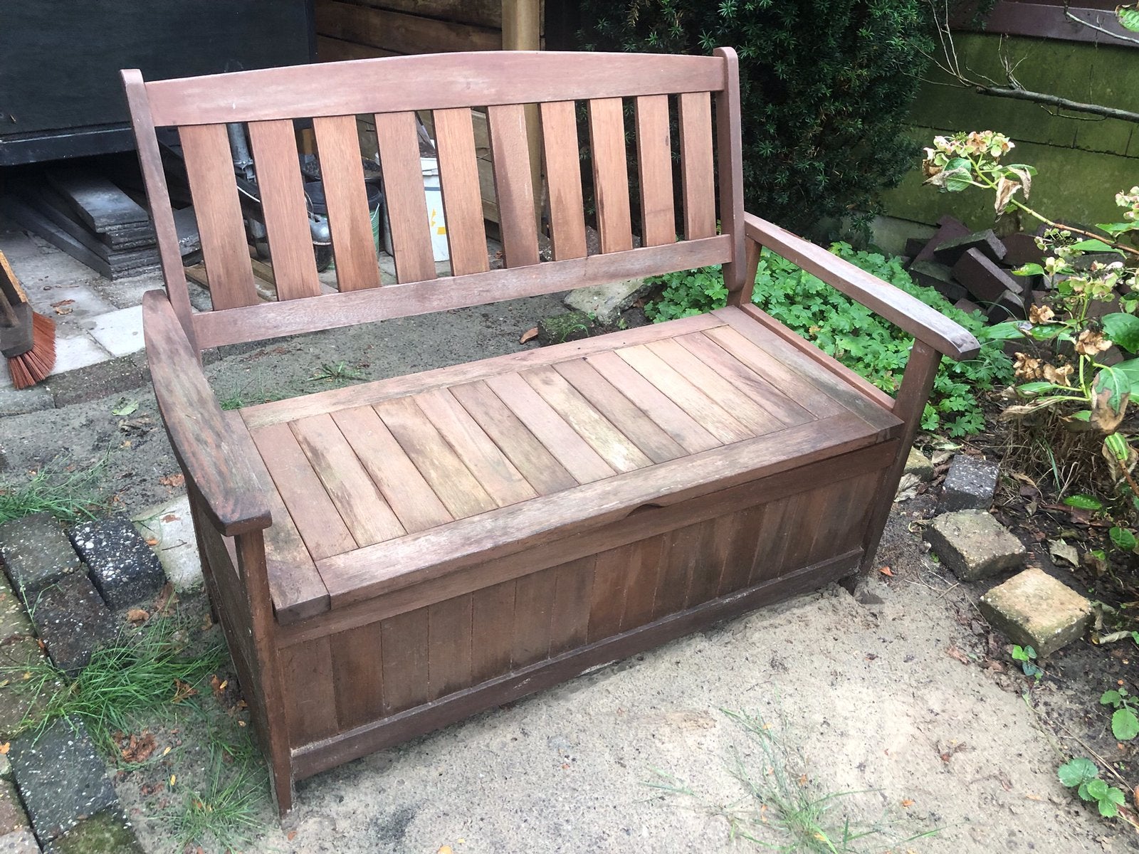 Hard houten klep bankje, Tuin en Terras, Ophalen, Gebruikt, Hout
