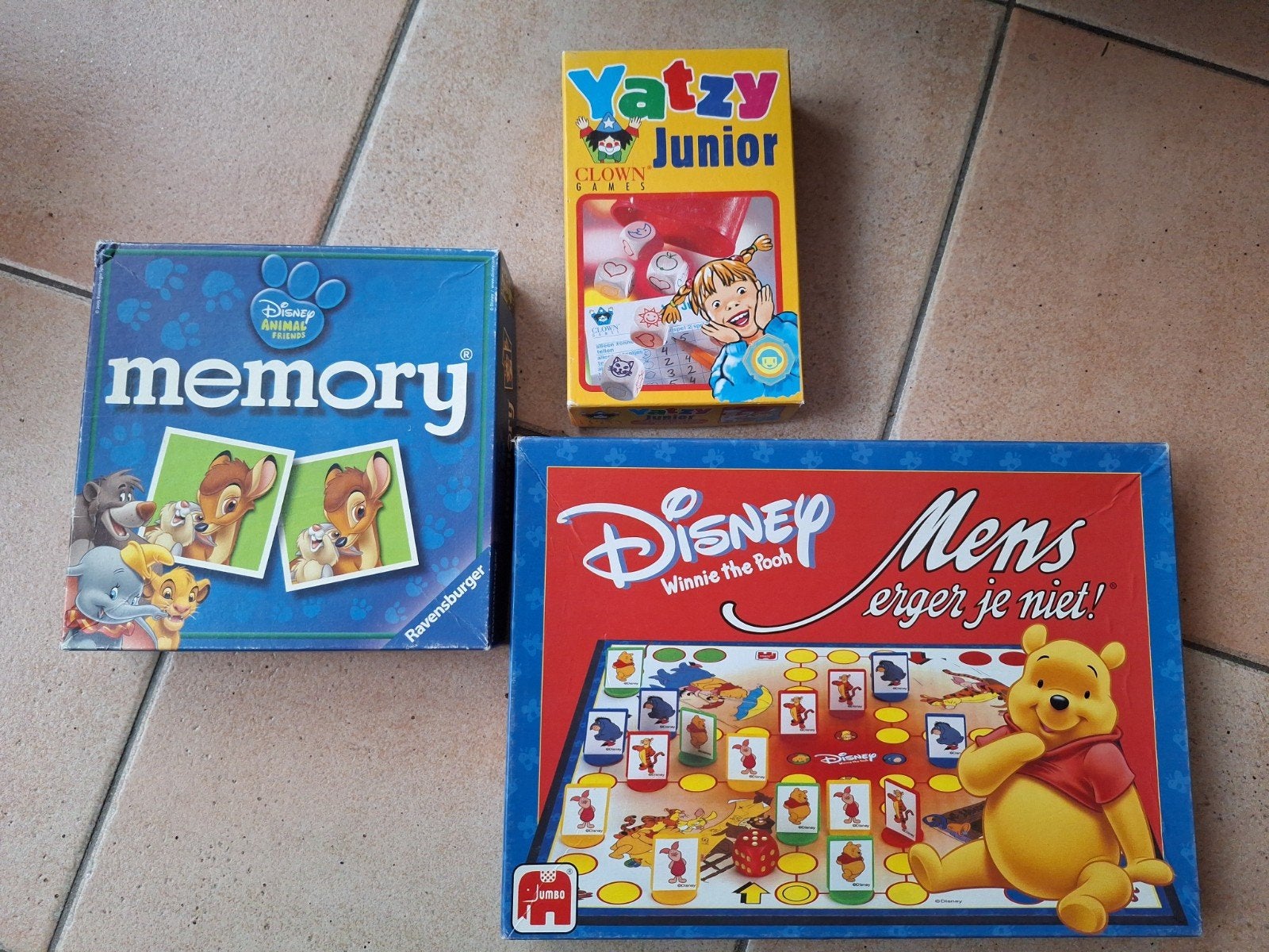 Diverse spellen: Memory, Yatzy Junior, Mens erger je niet!, Een of twee spelers, Ophalen, Gebruikt, Ravensburger, Jumbo, Clown Games