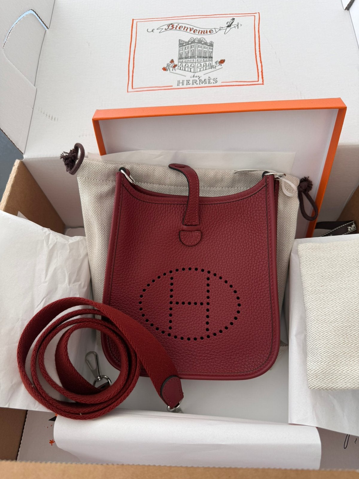 Hermes tas mini Evelyne 16 Rouge H new fullset, Ophalen, Nieuw, Rood, Schoudertasje