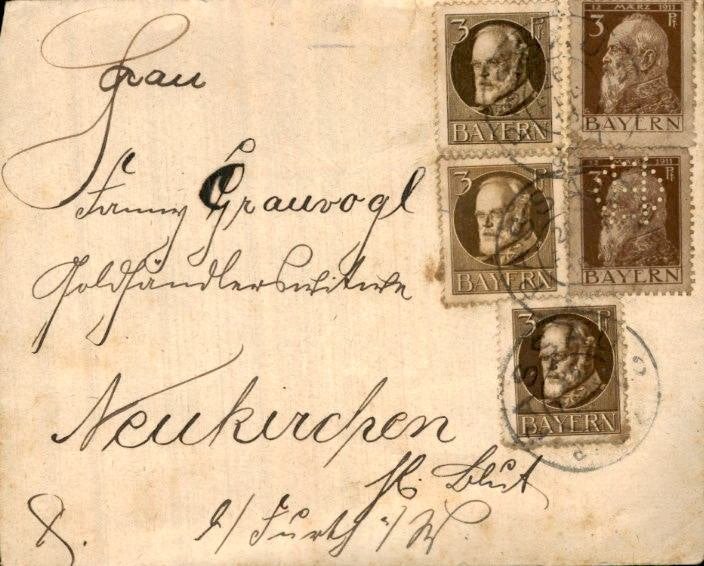 Bayern - Frankering - Pwrfin - 1910, Ophalen of Verzenden, Briefkaart
