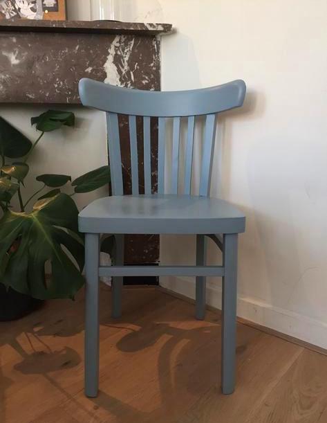 Blauwe houten cafe stoel wooden french bar chair, Huis en Inrichting, Stoelen, Ophalen, Blauw, Eén