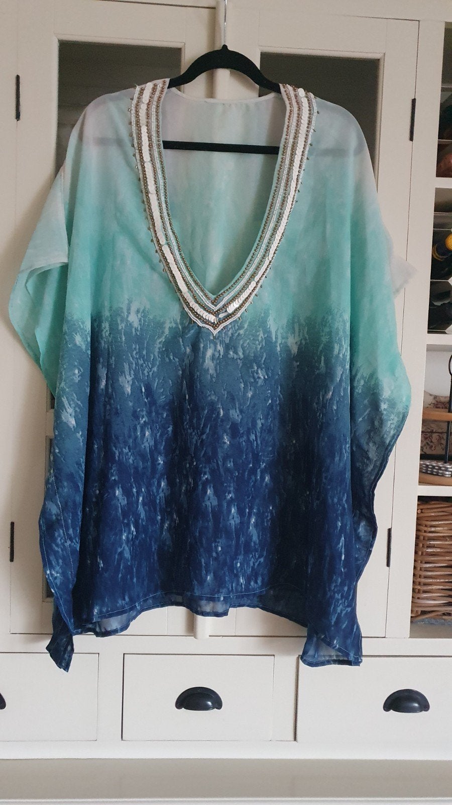 prachtig Aqua zomer strand tuniek maat 44/46, Ophalen of Verzenden, Zo goed als nieuw, Maat 42/44 (L), Blauw