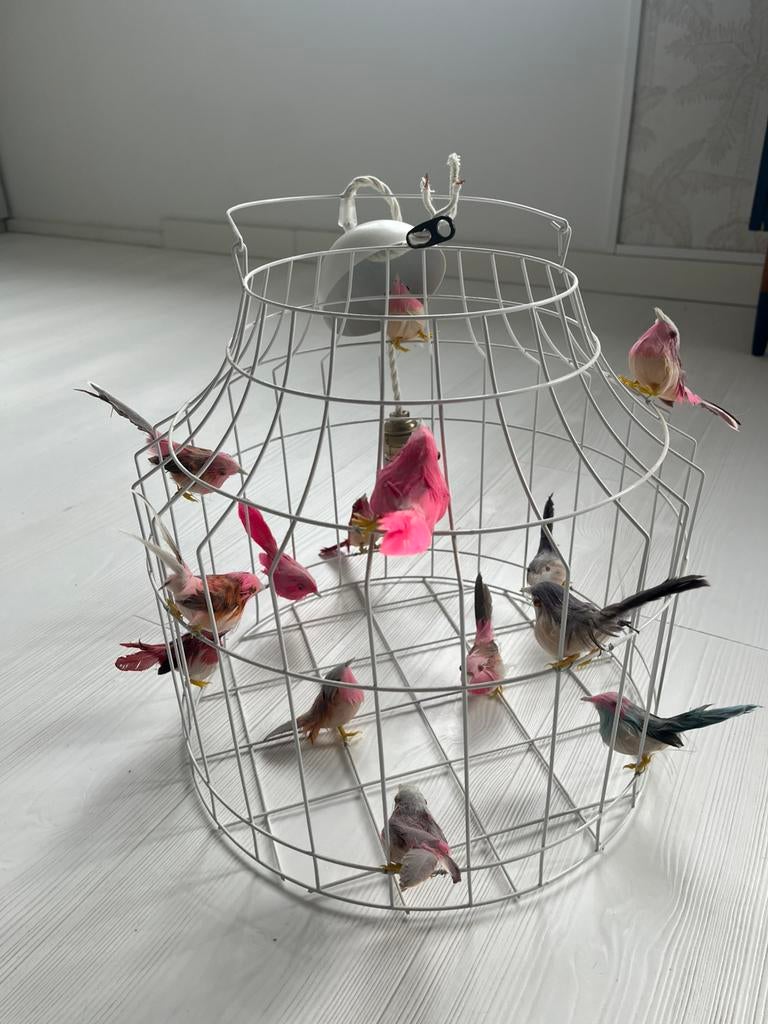 Hanglamp vogelkooi met decoratie vogeltjes- roze, wit, Ophalen, Gebruikt, Minder dan 50 cm