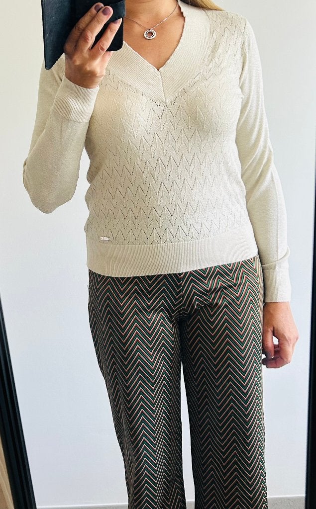 Ajour V-hals trui NIEUW, Maat 38/40 (M), Beige, Nieuw, Ophalen of Verzenden