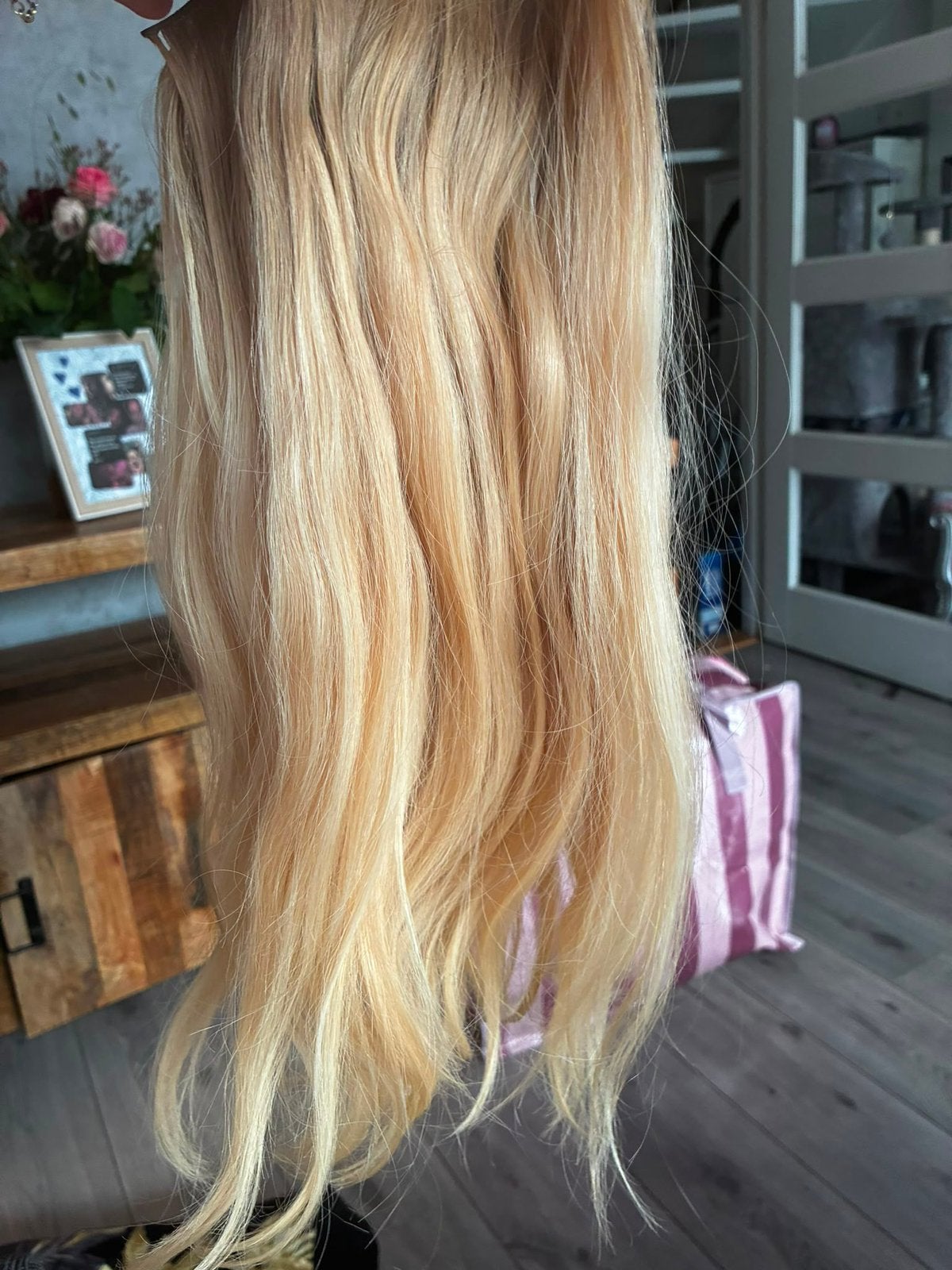 Te koop haar extentions blond 40cm, Ophalen, Zo goed als nieuw, Pruik of Haarverlenging