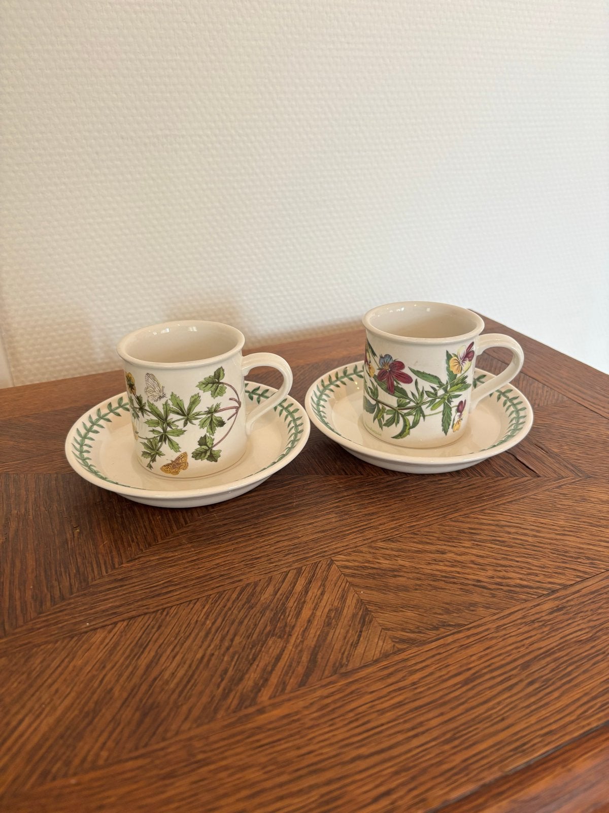 Portmeirion Botanic Garden espresso kopjes met schotels, Overige merken, Klassiek, Ophalen of Verzenden, Zo goed als nieuw