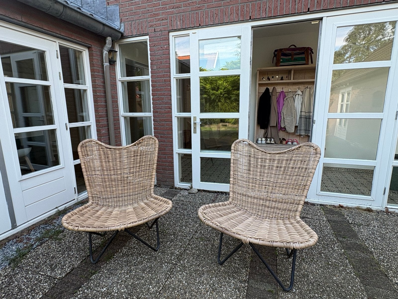 Set van 2 rotan vlinderstoelen., Ophalen, Gebruikt, Rotan, Inklapbaar