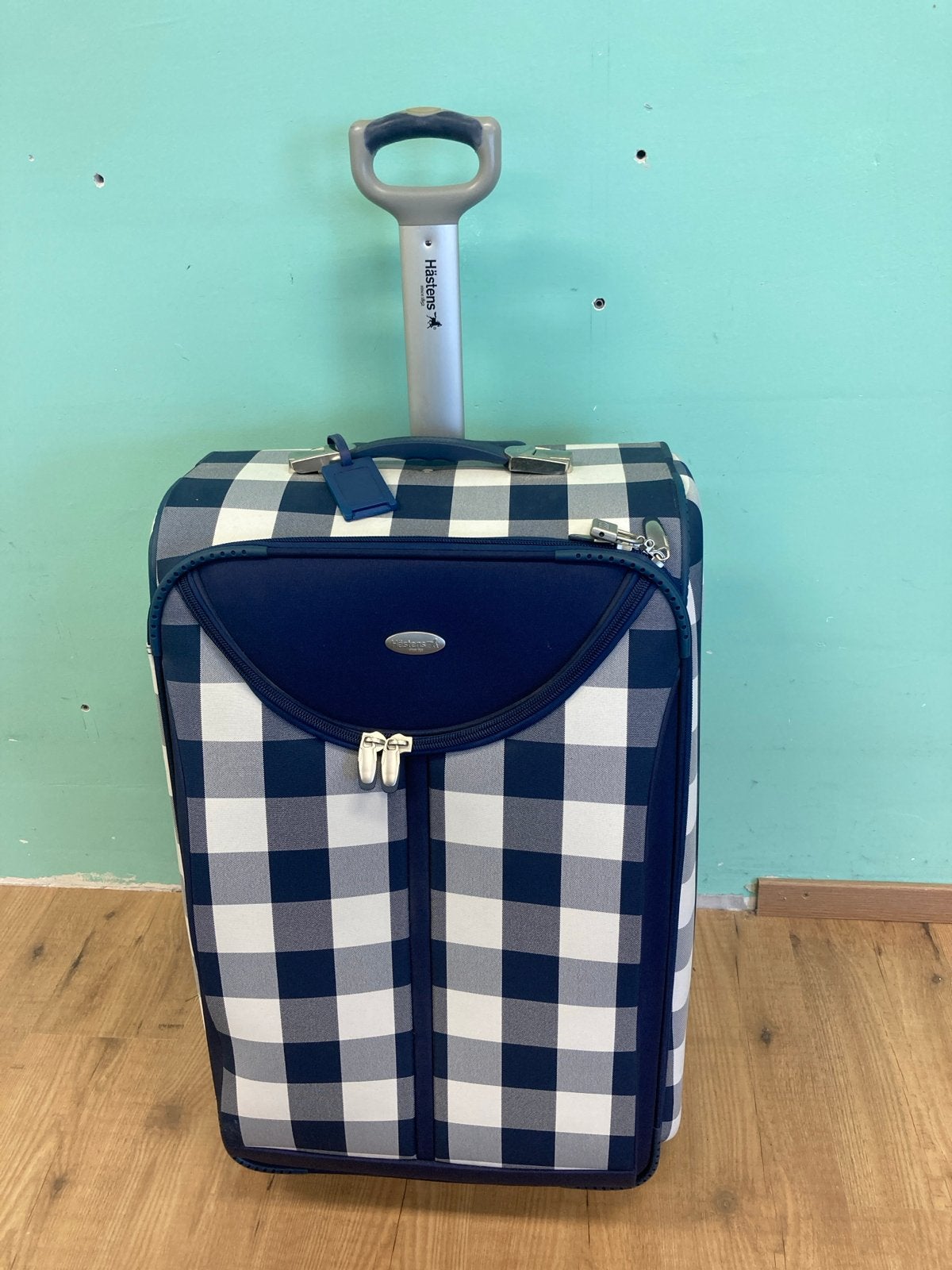 Grote Hästens Reiskoffer - Blauw/Wit Geruit, Ophalen, 40 tot 60 cm, 30 cm of meer, Gebruikt