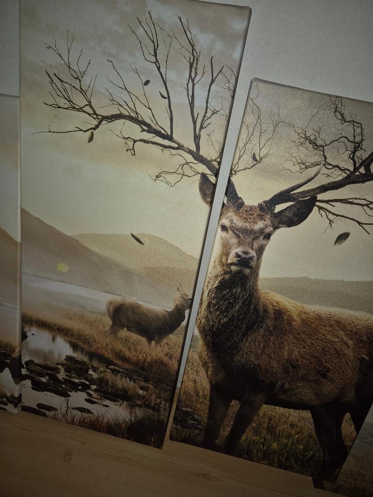 Canvas Hert en toendra met spieraam (Dimensies 130x65 cm), Minder dan 50 cm, 50 tot 75 cm, Overige typen, Ophalen of Verzenden