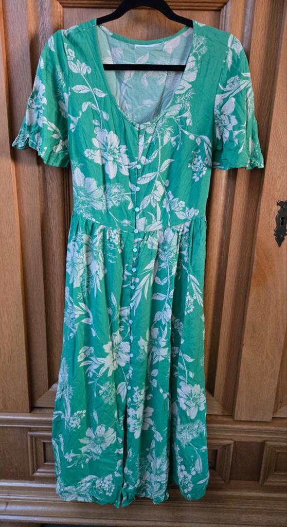 Prachtige groene midi zomerjurk met bloemenprint, maat 42, Bonprix, Verzenden, Maat 42/44 (L), Zo goed als nieuw