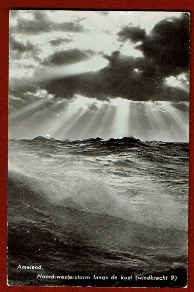 Ameland - Noord-westerstorm (windkracht 9) - 1965 (p. Hollum, Verzamelen, Ophalen of Verzenden, 1960 tot 1980, Gelopen, Waddeneilanden