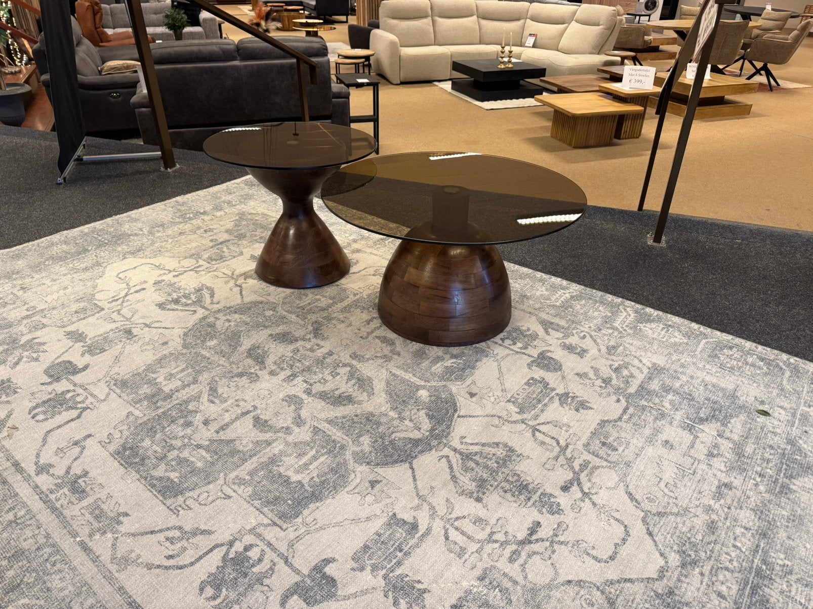 Salontafelset 50%Korting2-Delig mangohout walnoot/smokeglas, Huis en Inrichting, Ophalen, #Salontafel#2-Delig#Walnoot#Smokeglas#Mangohout