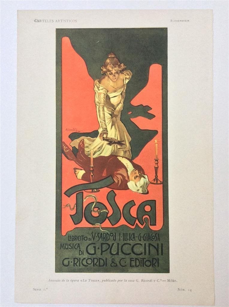 TOSCA Hohenstein Jugendstil Originele litho poster 1901, Verzenden